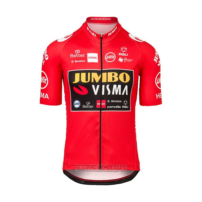 2021 Fahrradbekleidung Jumbo Visma Rot Trikot Kurzarm und Tragerhose - zum Schließen ins Bild klicken